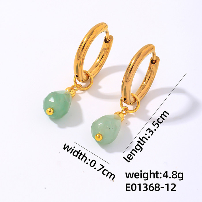 Boucles d'oreilles gouttelettes d'eau plaquées or, Style moderne et Simple, en acier inoxydable, pierre naturelle, 1 paire