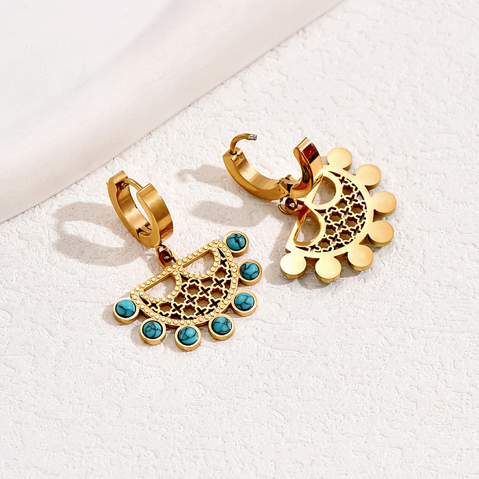 1 Pair Casual Vintage Style Geometric Plating Inlay Stainless Steel  Turquoise 18K Gold Plated Drop Earrings