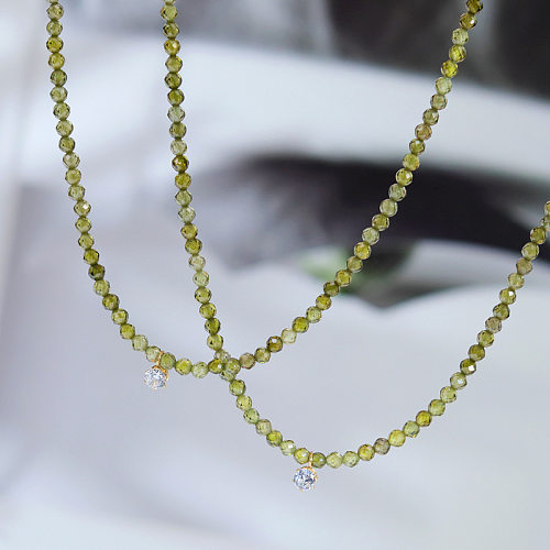 Modische geometrische Edelstahl-Perlen-Zirkon-Halskette