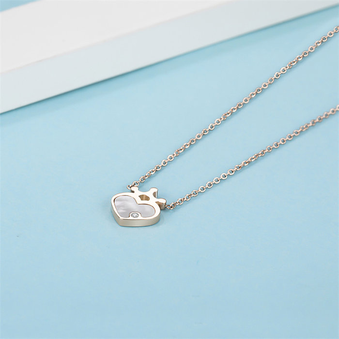 Casual Simple Style Classic Style Heart Shape Stainless Steel  Stainless Steel Polishing Plating Inlay Diamond Rose Gold Plated Pendant Necklace