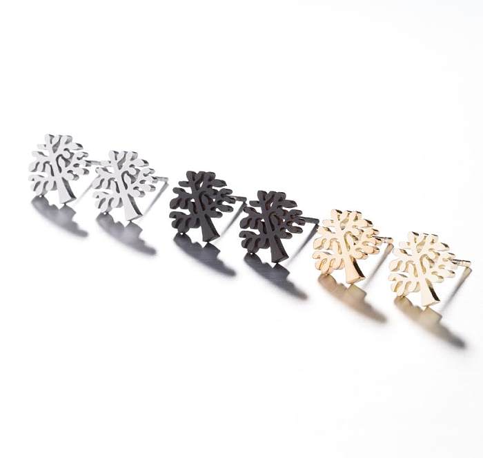 1 Pair Japanese Style Simple Style Tree Polishing Plating Stainless Steel  18K Gold Plated Ear Studs
