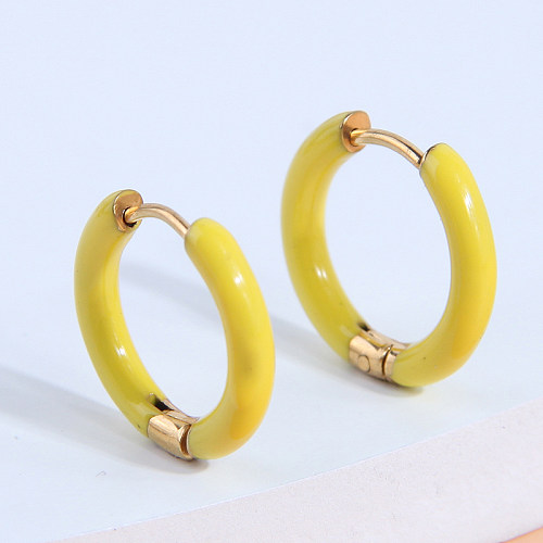 1 paire de boucles d'oreilles créoles rondes en acier inoxydable, Style Simple