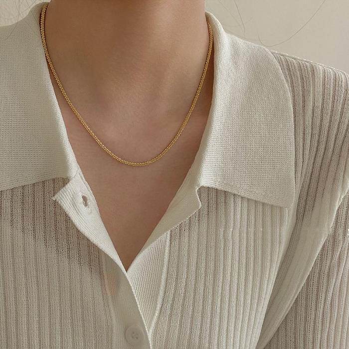 Simple Style Solid Color Stainless Steel  Inlay 18K Gold Plated Necklace