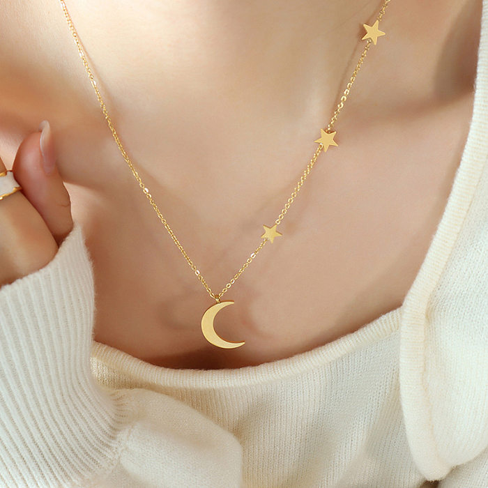 1 Piece Fashion Star Moon Stainless Steel Plating Necklace