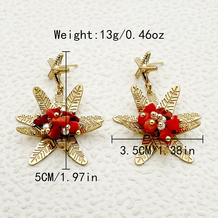 1 Pair Classical Starfish Flower Plating Stainless Steel  Stone Gold Plated Drop Earrings