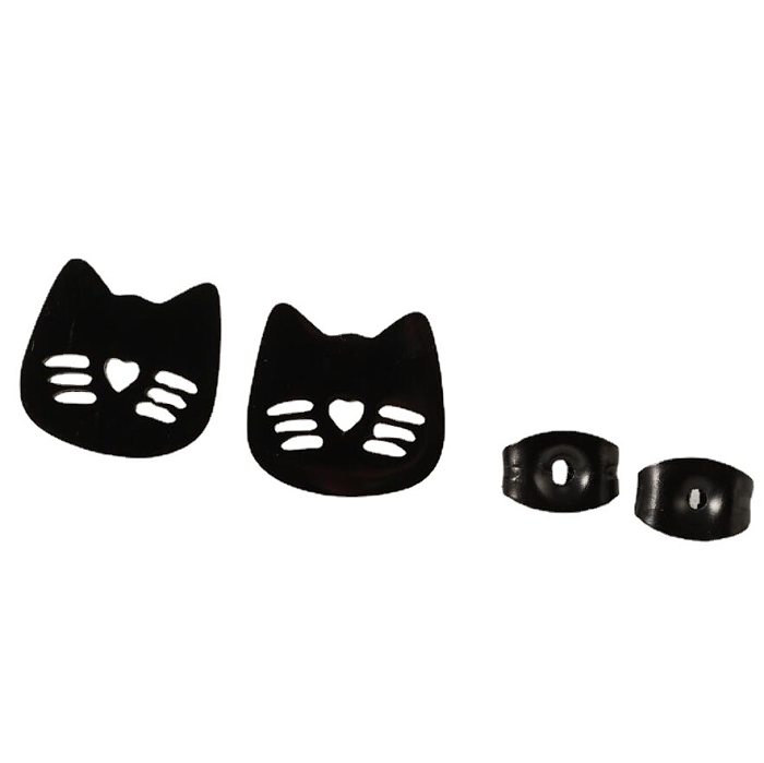1 paire de clous d'oreilles en acier inoxydable, Style Simple et mignon, placage de chat ajouré