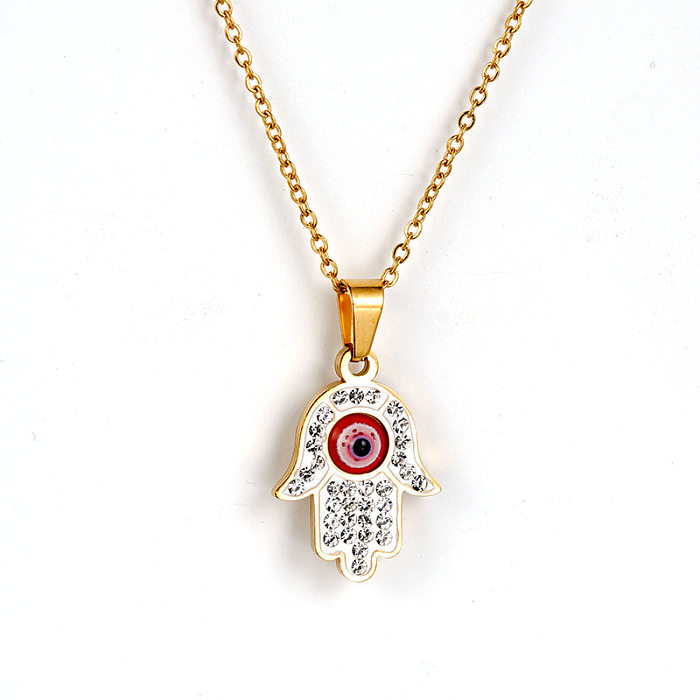 Fashion Devil'S Eye Palm Stainless Steel  Inlay Rhinestones Necklace 1 Piece
