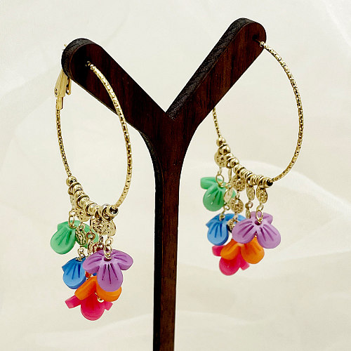 1 Pair Glam Commute Flower Patchwork Plating Stainless Steel  Gold Plated Drop Earrings