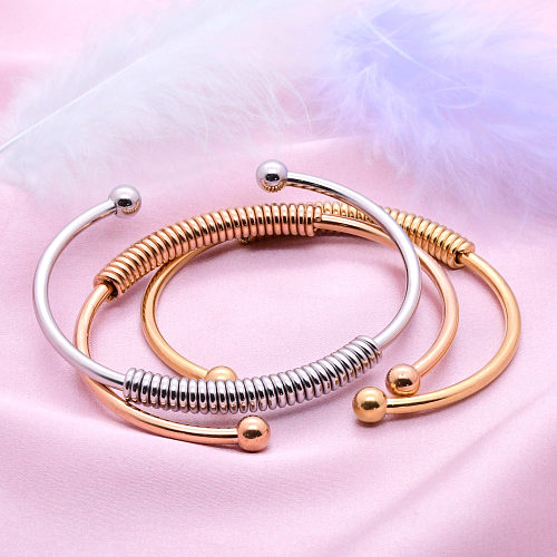 Simple Style C Shape Solid Color Stainless Steel Plating Cuff Bracelets
