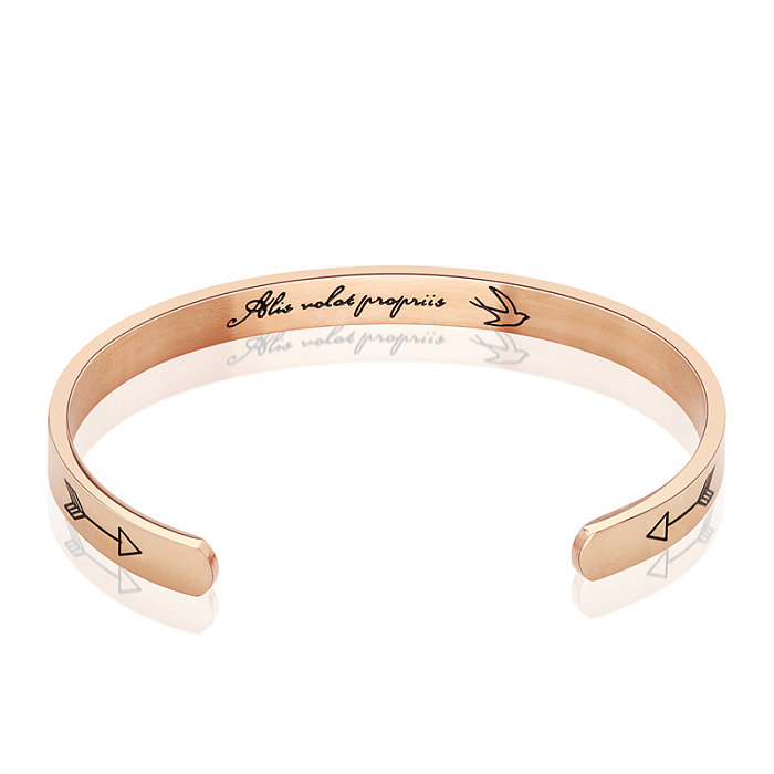 Elegante estilo simples estilo clássico carta aço inoxidável titânio polimento chapeamento rosa banhado a ouro pulseira