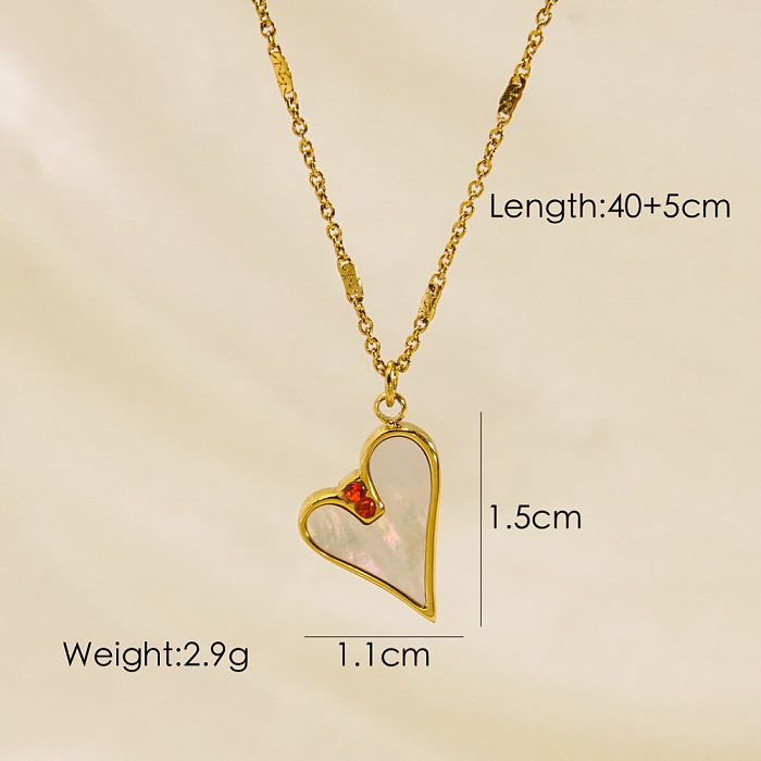 Retro Oval Heart Shape Stainless Steel Plating Inlay Natural Stone Shell 14K Gold Plated Pendant Necklace