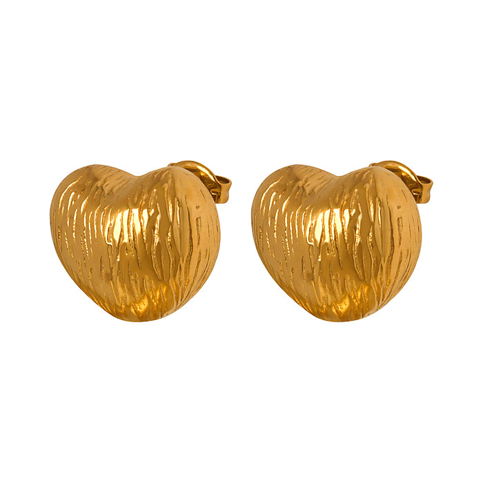 1 par elegante estilo vintage formato de coração aço inoxidável 18K brincos banhados a ouro