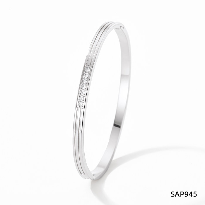 Casual Simple Style Solid Color Stainless Steel Plating Inlay Zircon Bangle