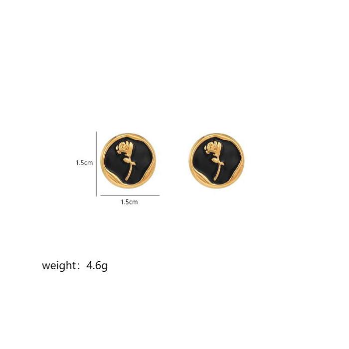 1 Pair IG Style Luxurious Artistic Rose Enamel Plating Stainless Steel  18K Gold Plated Ear Studs