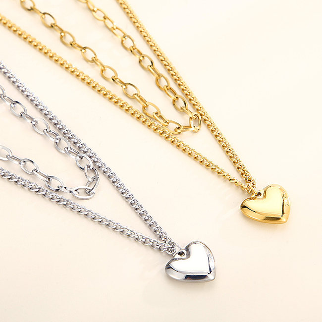 Colares em camadas banhados a ouro 18K em aço inoxidável em formato de coração casual estilo moderno