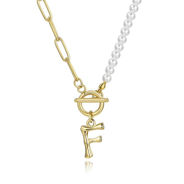 Simple Style Classic Style Letter Pearl Stainless Steel  Beaded Plating 14K Gold Plated Necklace