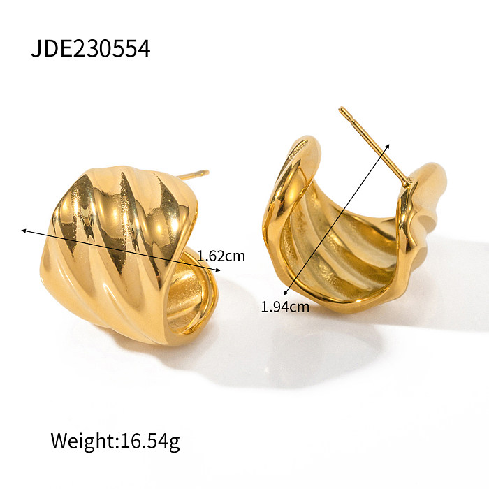 1 par IG estilo C em forma de chapeamento de aço inoxidável 18K brincos banhados a ouro