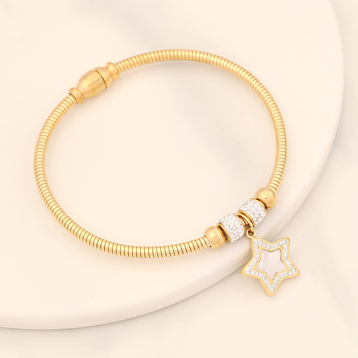 Simple Style Commute Star Stainless Steel Plating Inlay Artificial Gemstones Bangle