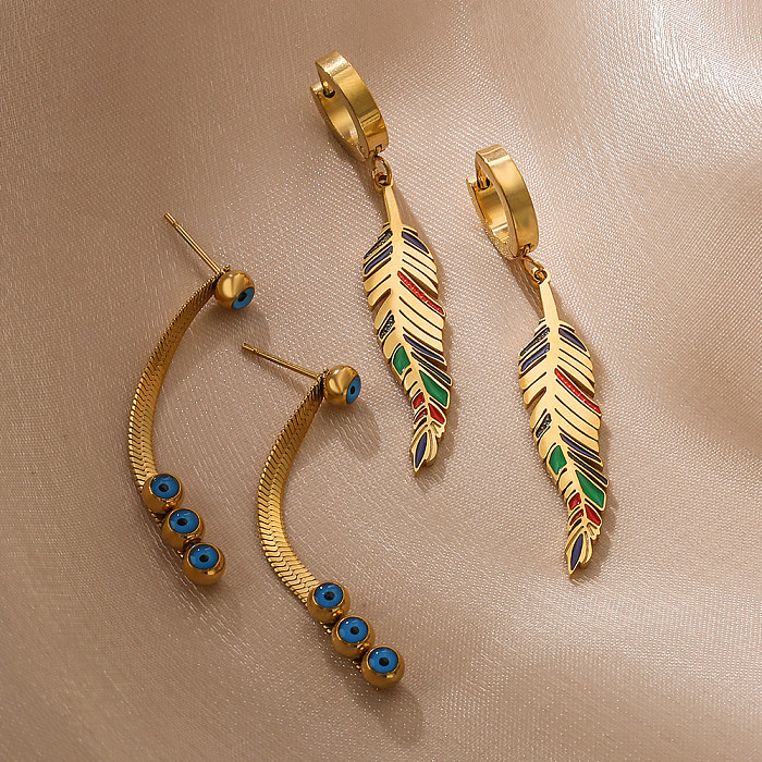 1 paire de boucles d'oreilles pendantes en acier inoxydable plaqué or 18 carats, Style Vintage, feuilles d'oeil du diable