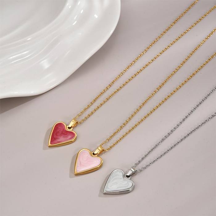 Luxurious Heart Shape Stainless Steel  Enamel Plating 18K Gold Plated Pendant Necklace
