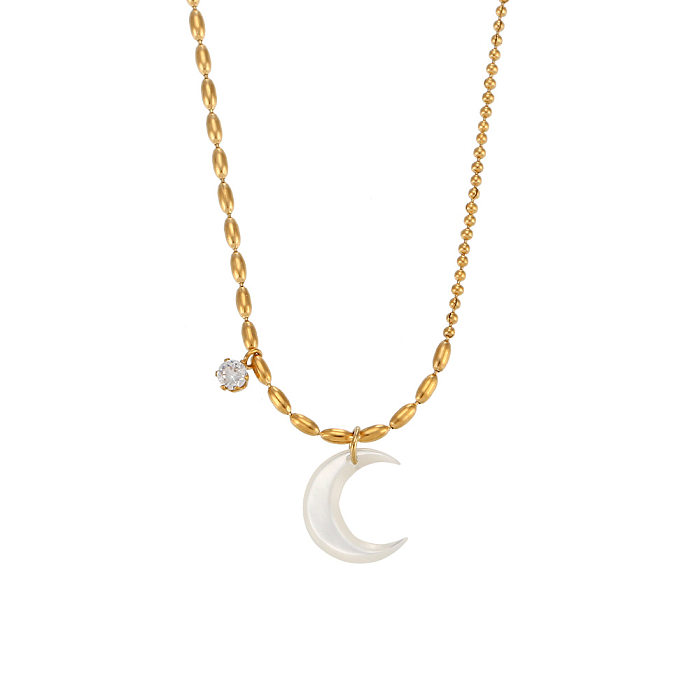 Simple Style Moon Stainless Steel  Necklace Inlaid Shell Stainless Steel  Necklaces