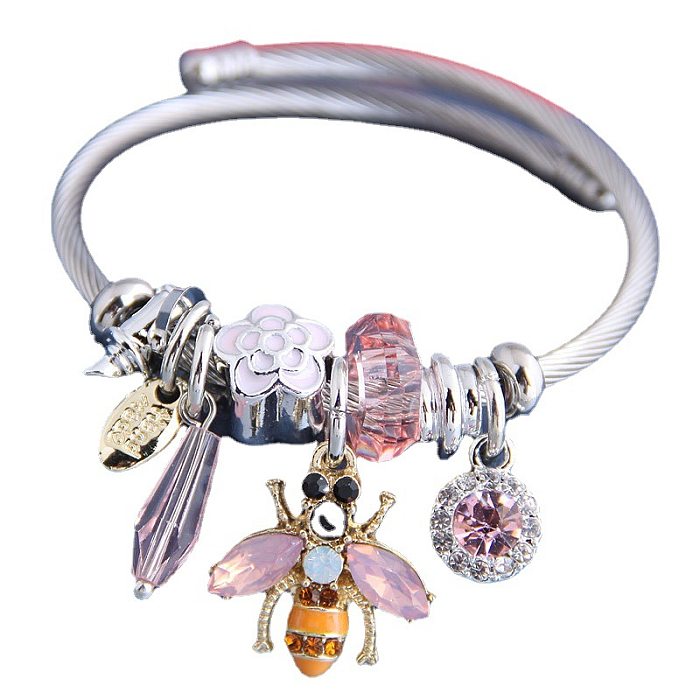 Elegant Lady Insect Stainless Steel Inlay Rhinestones Bangle