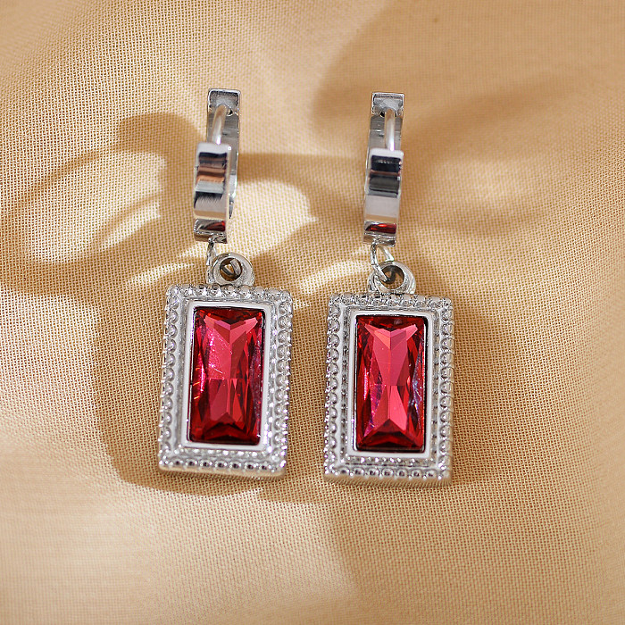 1 Pair Elegant Luxurious Simple Style Square Plating Inlay Stainless Steel  Zircon Silver Plated Earrings