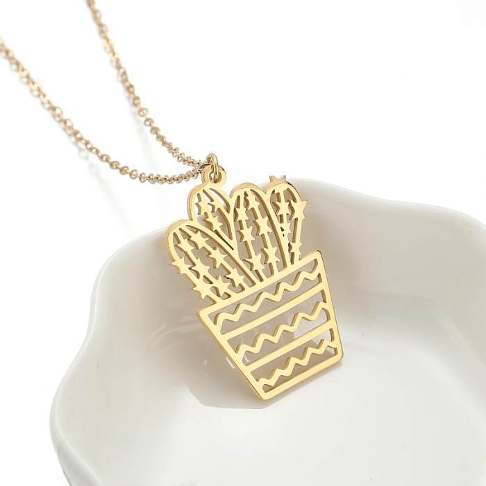 Fashion Cactus Stainless Steel  Plating Pendant Necklace