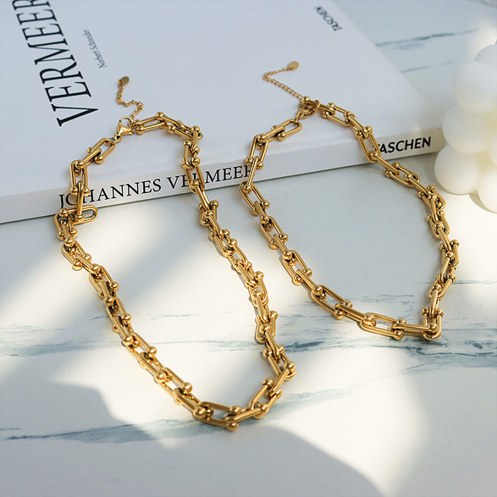 Horseshoe Buckle U-shaped Bracelet Necklace Earring Set Titanium Steel 18K Jewelry Set