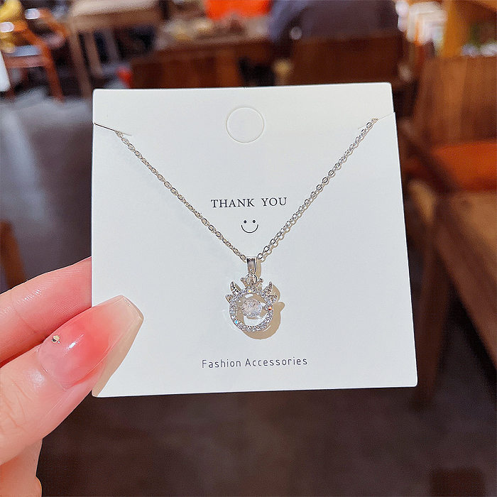 Sweet Animal Stainless Steel Artificial Diamond Pendant Necklace In Bulk