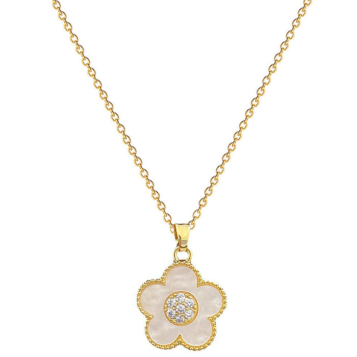 Collier avec pendentif en cuivre et acier inoxydable, fleur élégante