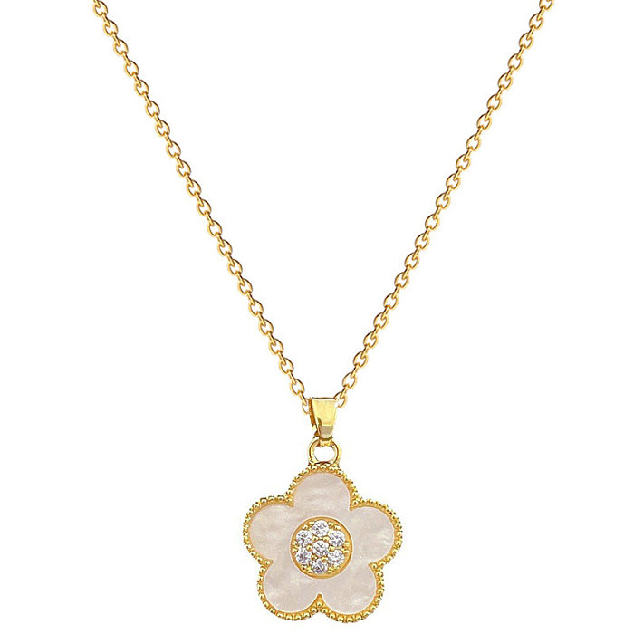 Elegant Flower Stainless Steel  Copper Pendant Necklace