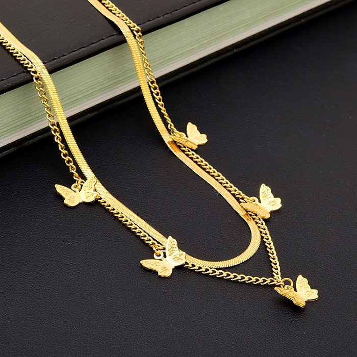 Simple Style Butterfly Stainless Steel Plating Layered Necklaces 1 Piece