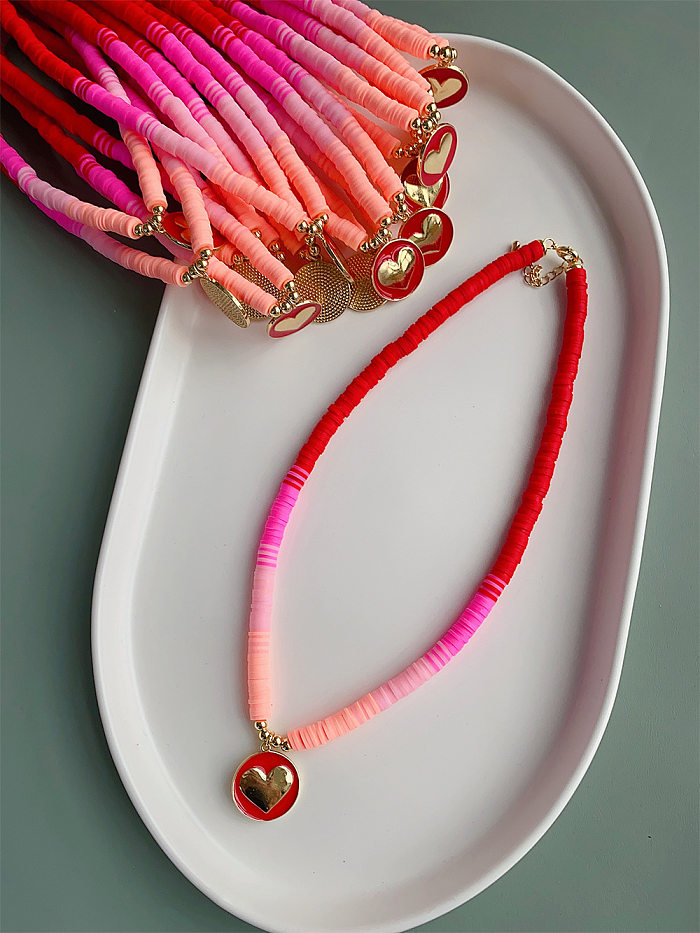 Damen-Halskette in Herzform, künstlicher Kristall, weicher Ton, Metallbeschichtung, 1 Stück
