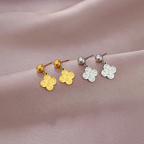 1 Pair Simple Style Four Leaf Clover Plating Stainless Steel Gold Plated Drop Earrings