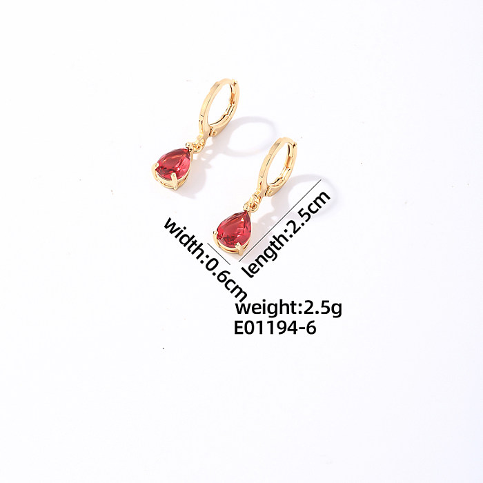 1 paire de boucles d'oreilles pendantes en acier inoxydable plaqué or blanc et zircon avec incrustation de gouttelettes d'eau style vintage décontracté