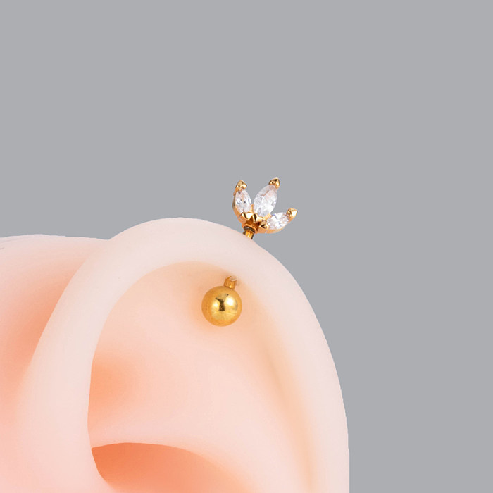 Clous d'oreilles plaqués or 1 carats, 18 pièce, Style Simple, feuille croisée, fleur, fleurs, acier inoxydable, Zircon
