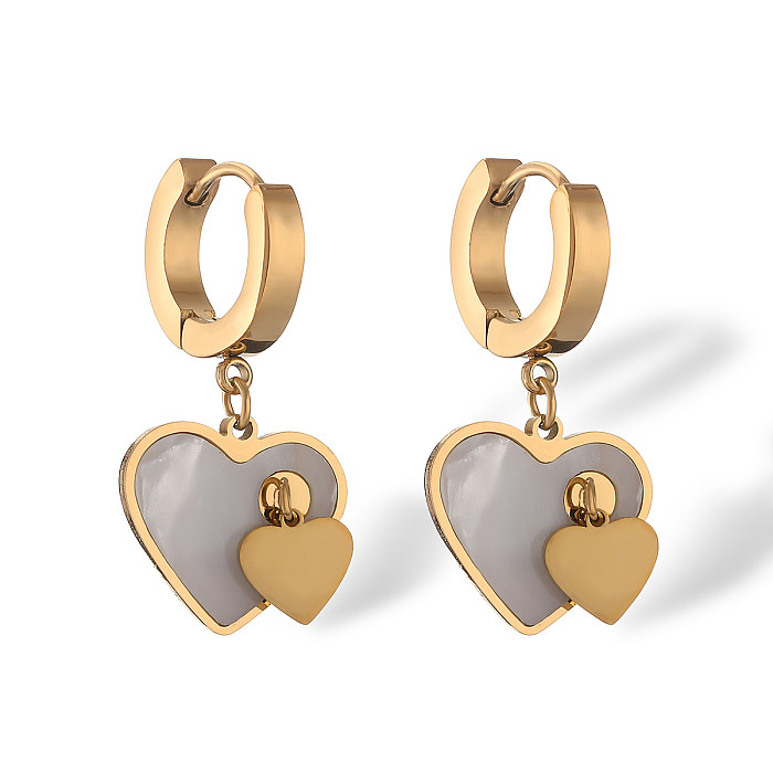 1 Pair Simple Style Commute Heart Shape Plating Inlay Stainless Steel Shell 18K Gold Plated Drop Earrings