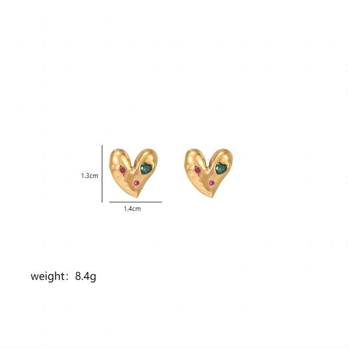 1 Paar luxuriöse Ohrstecker in Herzform mit Inlay aus Edelstahl mit Zirkon und 18-Karat-Vergoldung