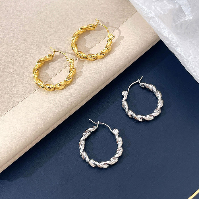 1 Pair Vintage Style Twist Plating Stainless Steel  White Gold Plated Gold Plated Earrings
