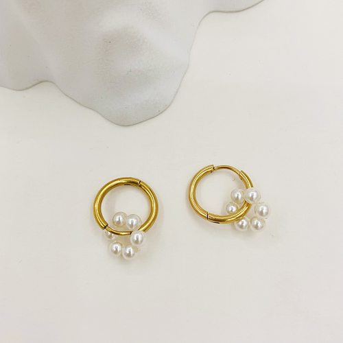 Boucles d'oreilles Fashion Circle en acier inoxydable avec perles, 1 paire
