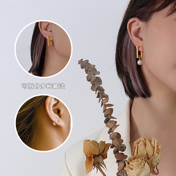 Boucles d'oreilles simples en acier inoxydable plaqué or 18 carats, Imitation de perles, vente en gros