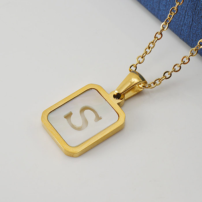 Modische Halskette mit Buchstaben-Anhänger aus Edelstahl, vergoldete Muschel-Edelstahl-Halsketten