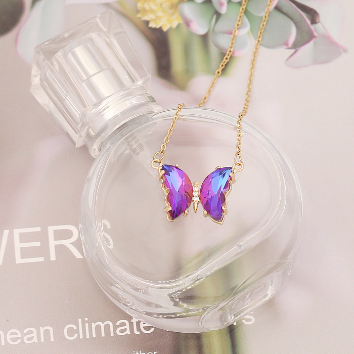 Elegant Butterfly Stainless Steel  Necklace Plating Glass Stainless Steel  Necklaces
