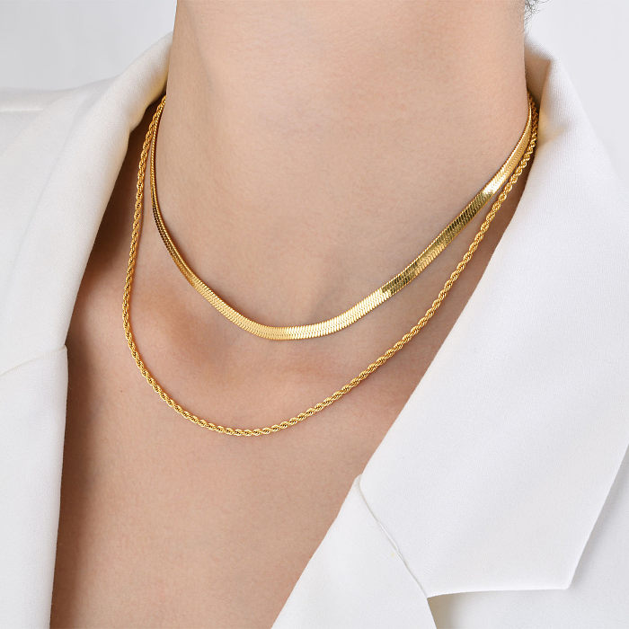 INS Style Simple Style Solid Color Stainless Steel  Plating 18K Gold Plated Layered Necklaces