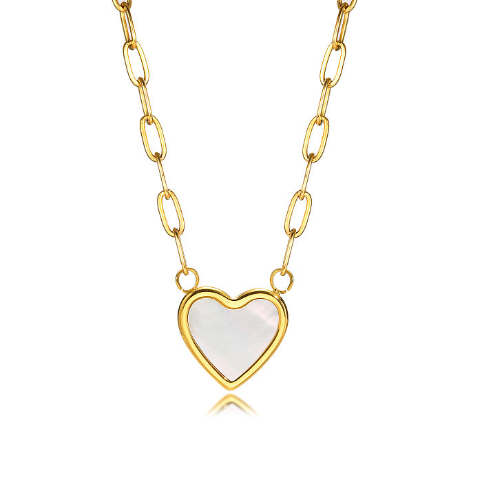 Fashion Heart Shape Stainless Steel Necklace Inlay Shell Stainless Steel  Necklaces