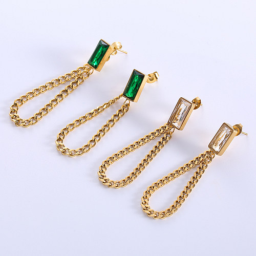 1 Pair Streetwear Solid Color Plating Inlay Stainless Steel  Zircon 18K Gold Plated Drop Earrings