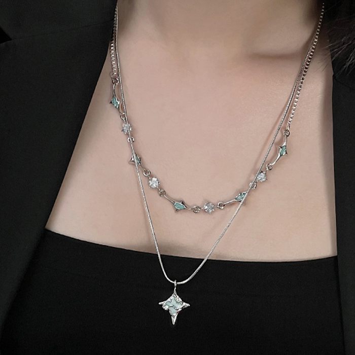Collier pendentif en Zircon, Style Simple, étoile, forme de cœur, papillon, acier inoxydable, placage de perles, incrustation