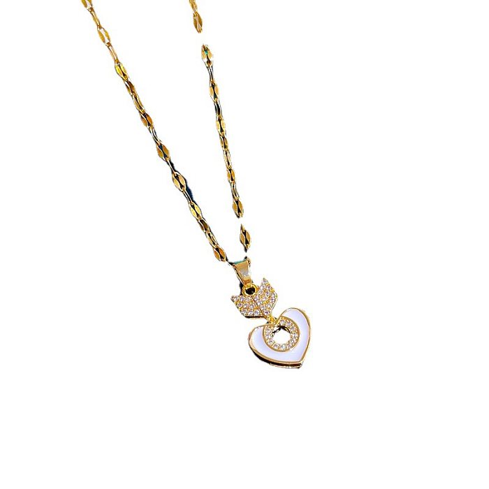 Simple Style Heart Shape Stainless Steel Copper Inlay Zircon Pendant Necklace