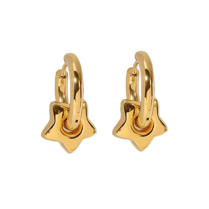 1 paire de boucles d'oreilles en acier inoxydable plaqué or 18 carats, Style IG, étoile, lune, cœur